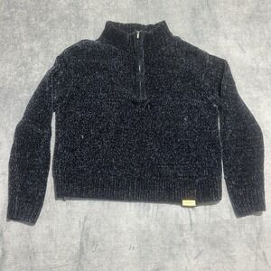 YOUNGLA Women's Navy Blue 1/4 Zip Pullover Sweater‎ Size L Boxy Casual Stretch